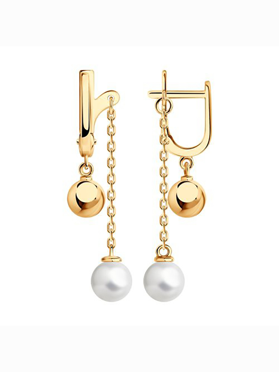 

Серьги подвески из серебра 585Gold 702009278, жемчуг искусственный, 702009278