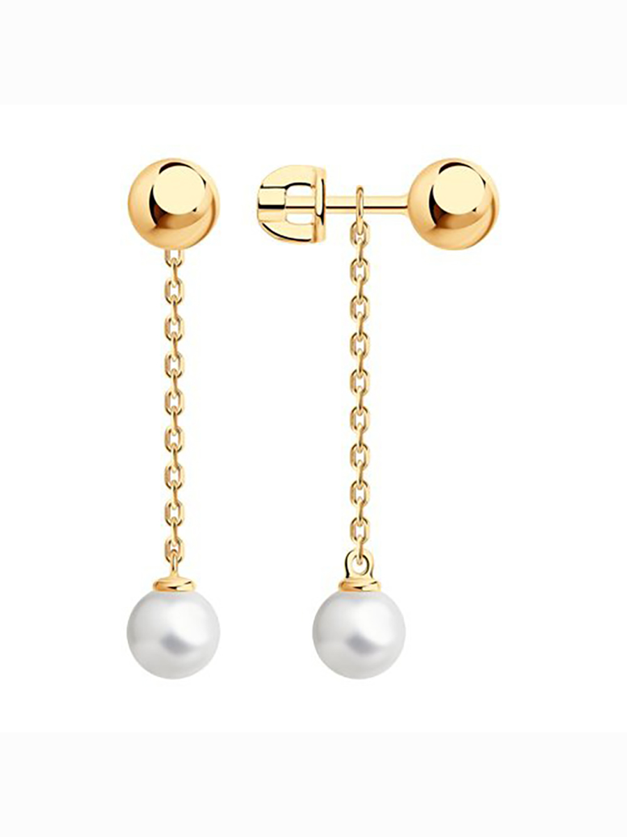 

Серьги джекеты из серебра 585Gold 702009323, жемчуг искусственный, 702009323
