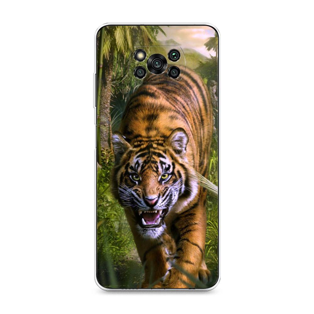 

Чехол на Xiaomi Poco X3 "Тигр в джунглях 2", Оранжевый;зеленый, 310650-1