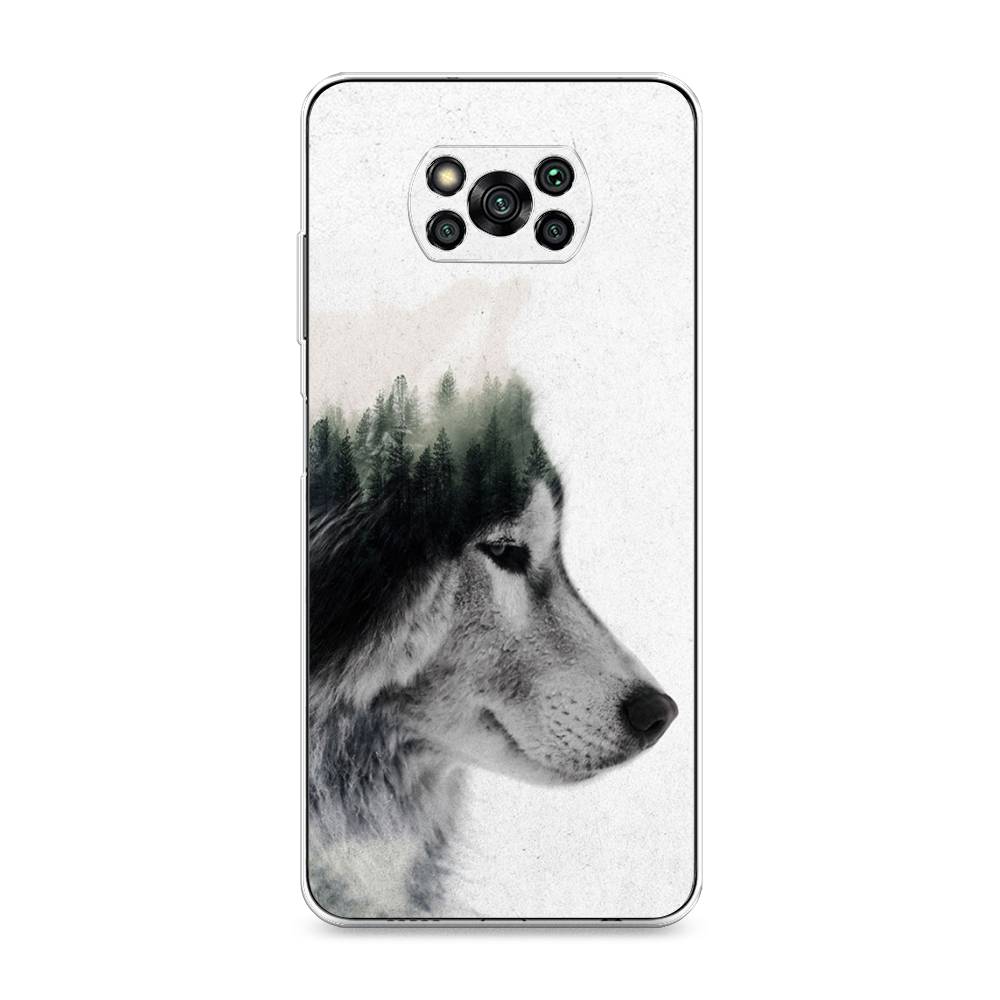 

Чехол на Xiaomi Poco X3 "Волк лес", Серый;белый, 310650-1