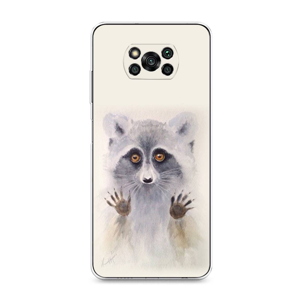 

Чехол на Xiaomi Poco X3 "Енот за стеклом", Бежевый;серый, 310650-4