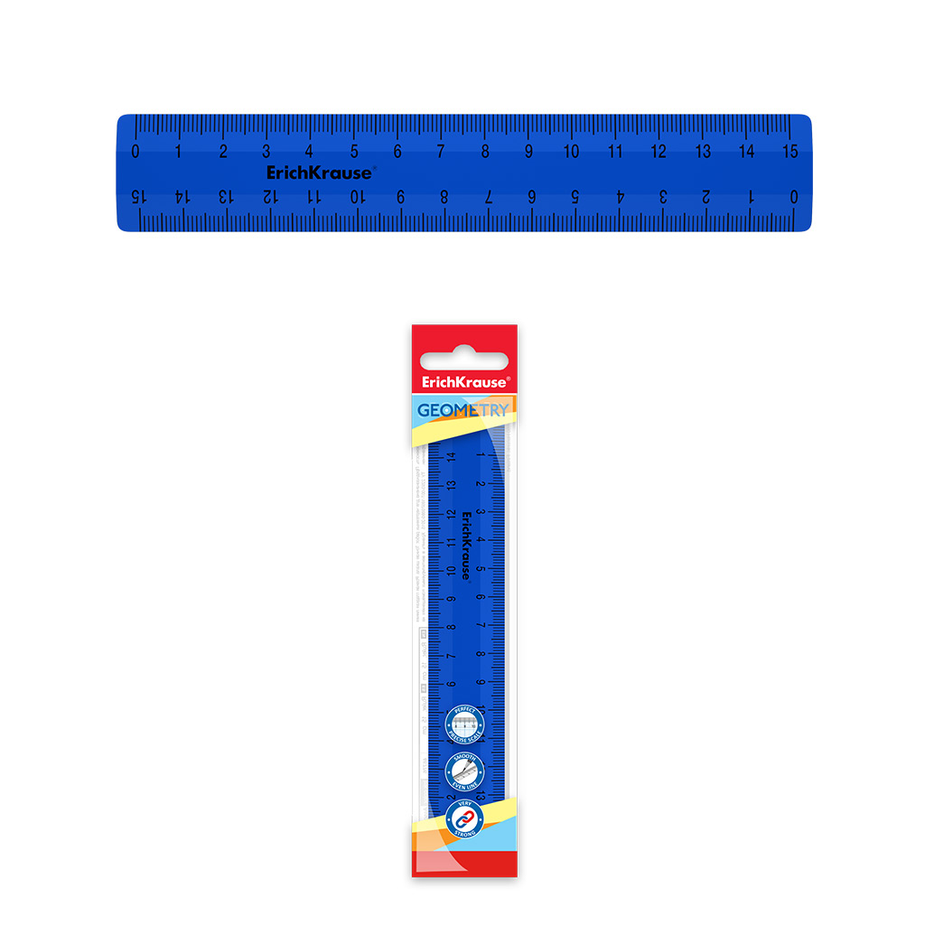 Линейка пластиковая ErichKrause Classic 53874, 15 см, синий