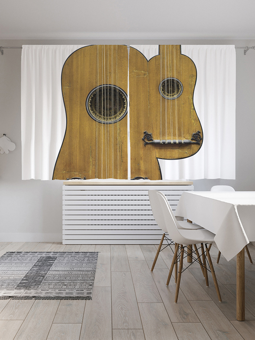 фото Шторы с фотопечатью joyarty "парижская двойная гитара" из сатена, 290х180 см