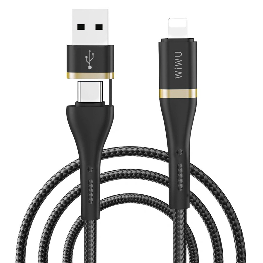 Кабель Wiwu ED-105 2 в 1 USB - USB Type-C/Lightning 3А, 1.2 м, черный