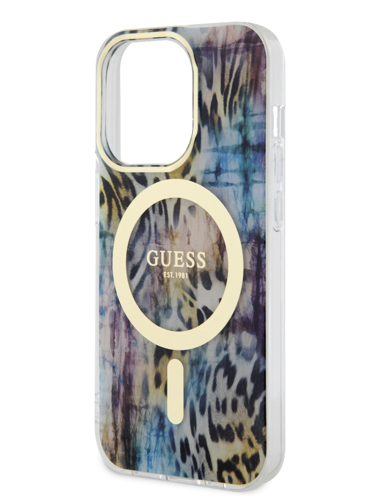 Чехол Guess для iPhone 14 Pro Leopard с MagSafe, Blue/Gold