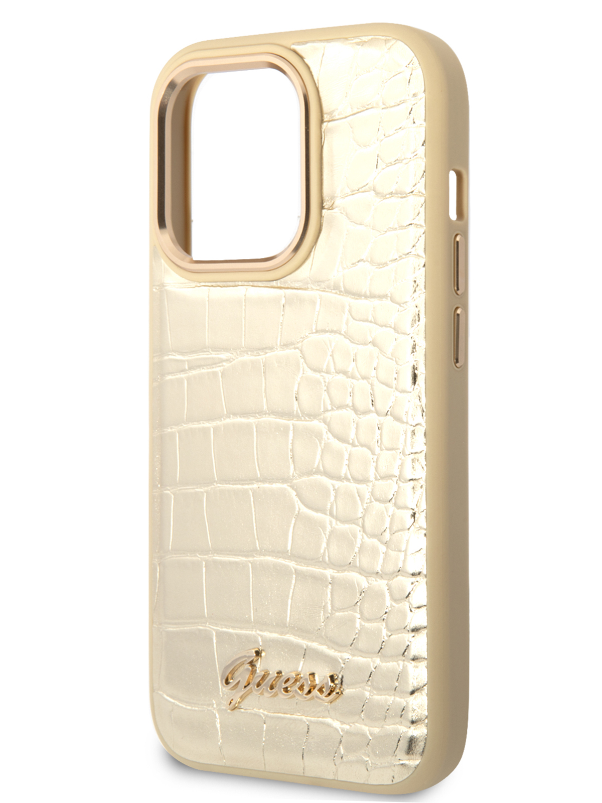 Чехол Guess для iPhone 14 Pro Max Croco Metal logo, Gold