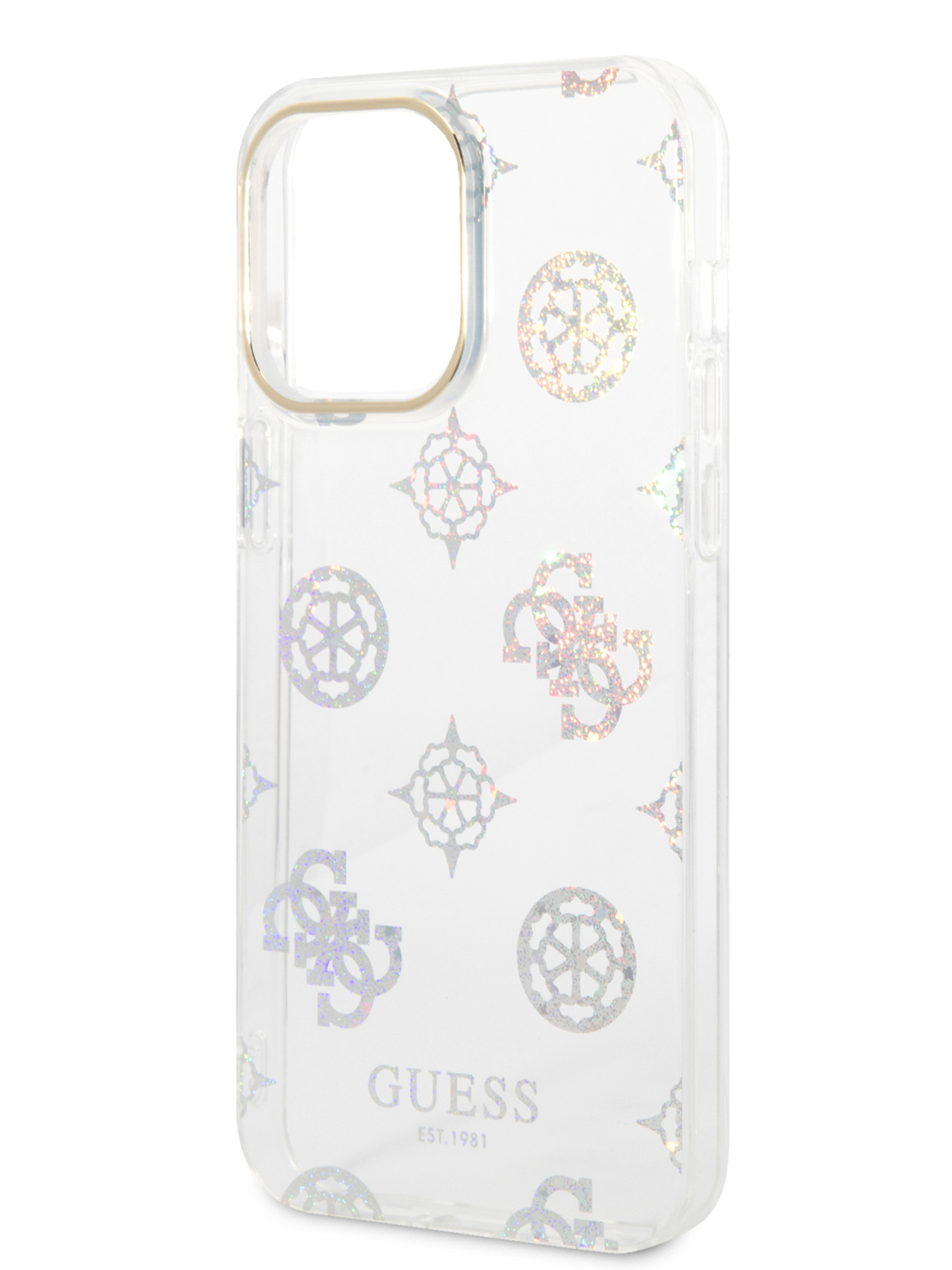 

Чехол Guess для iPhone 14 Pro Max с блестками, White, Прозрачный;белый, PC/TPU