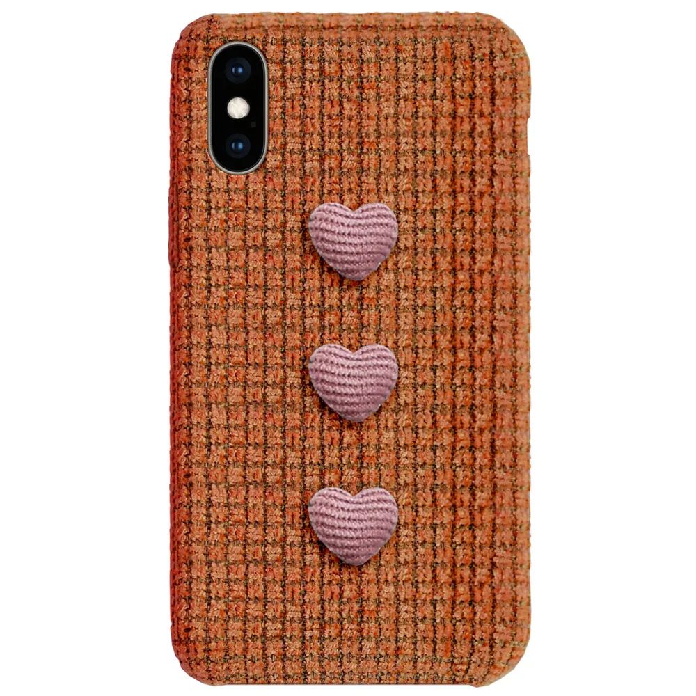 Тканевый чехол Bruno с сердечками для iPhone X/XS (Оранжевый)