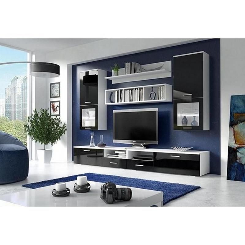 

Стенка в гостиную Жак 280x45x220, черный глянец / белый