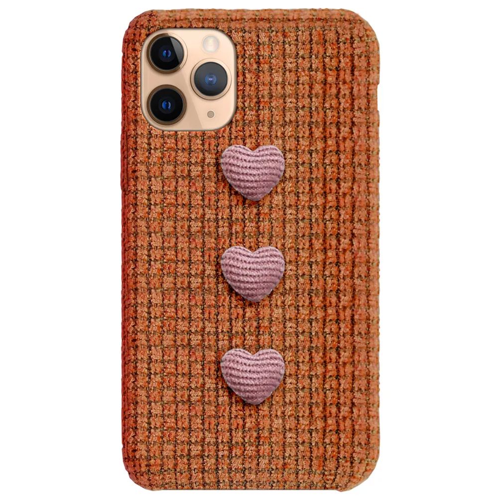 Тканевый чехол Bruno с сердечками для iPhone 11 Pro (Оранжевый)