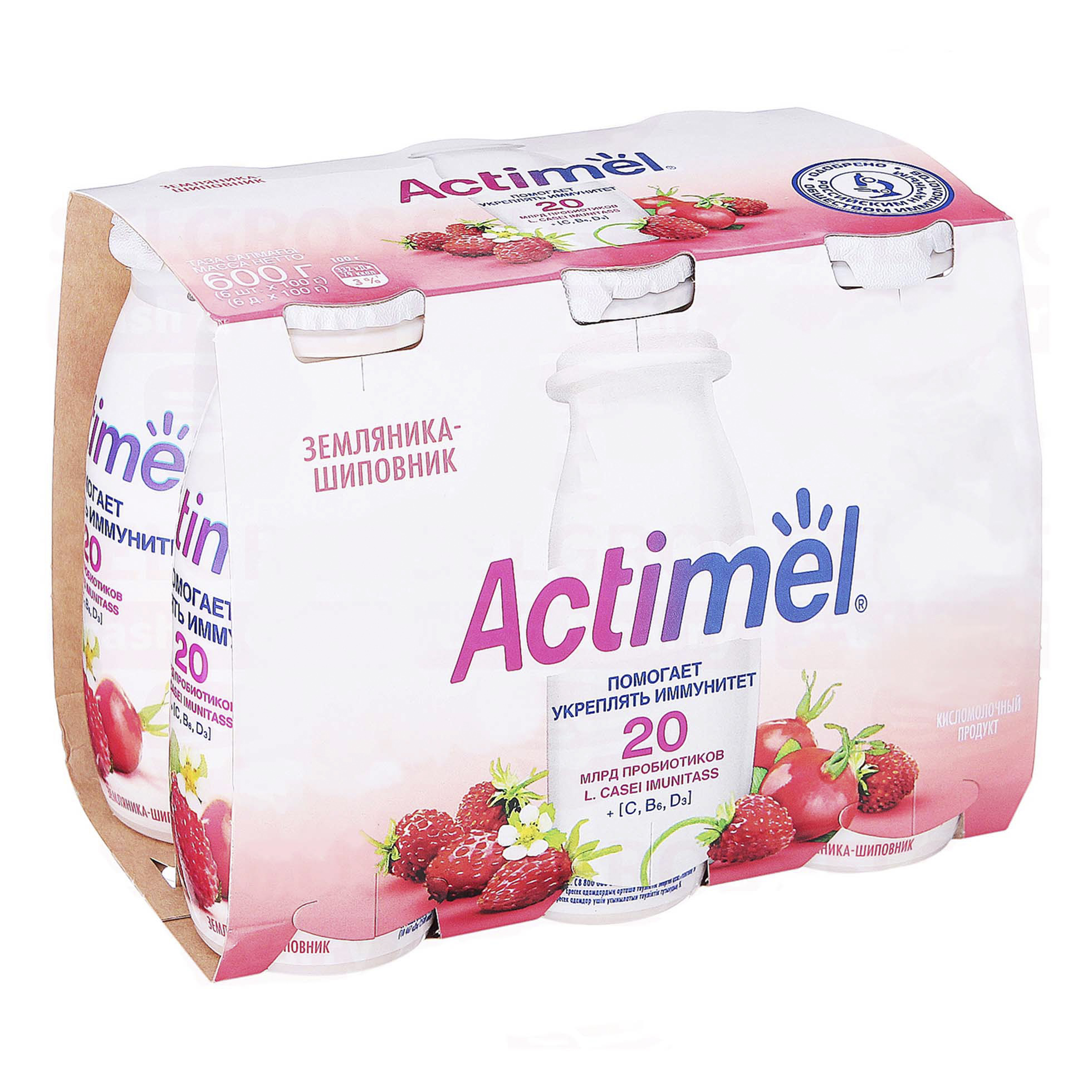 

Напиток кисломолочный Actimel Земляника шиповник 2,5% БЗМЖ 100 мл х 6 шт