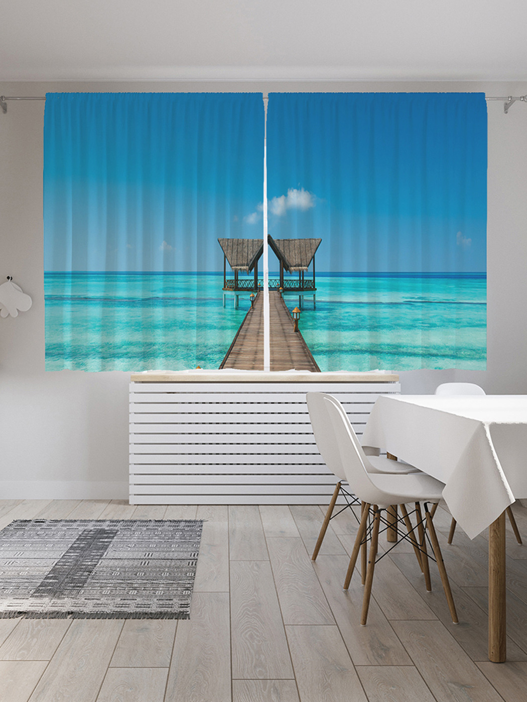 

Шторы с фотопечатью JoyArty "Морская беседка" из сатена, 290х180 см