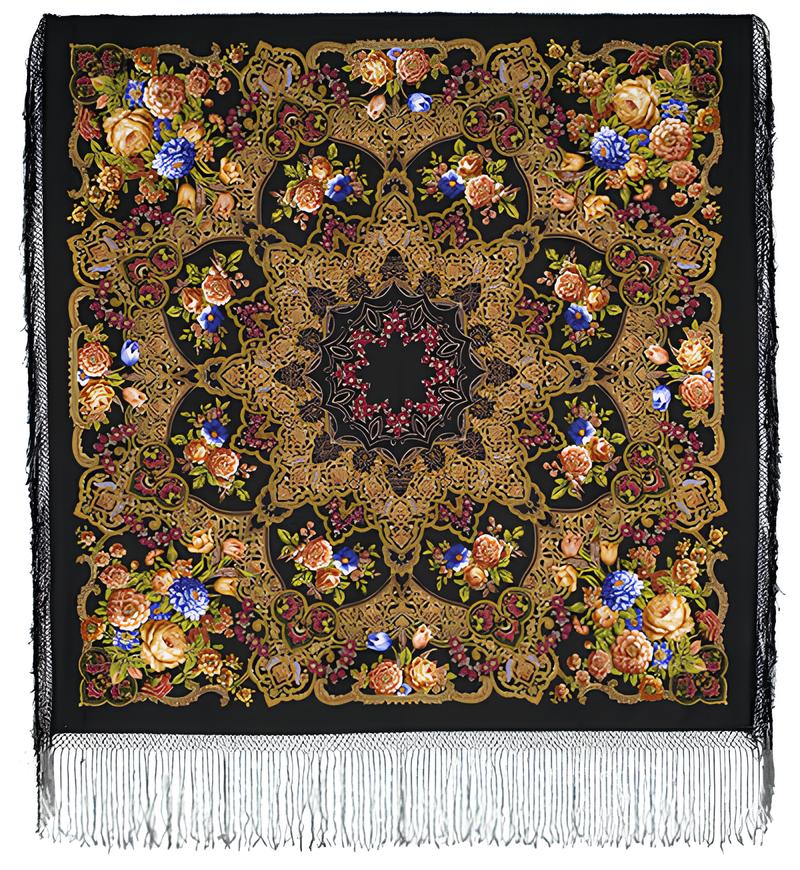 Платок женский Павловопосадский платок 920 черный, 148х148 см
