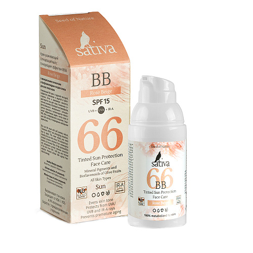 ВВ-крем Sativa ухаживающий №66 Rose Beige SPF 15 30 мл mixit ухаживающий крем для рук с антибактериальным эффектом bio hand cream mint