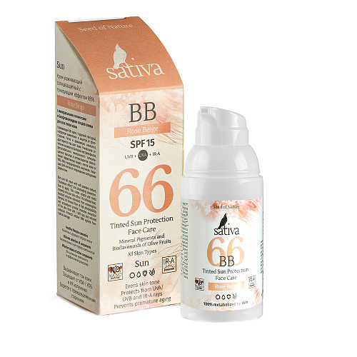 ВВ-крем Sativa ухаживающий №66 Rose Beige SPF 15 30 мл