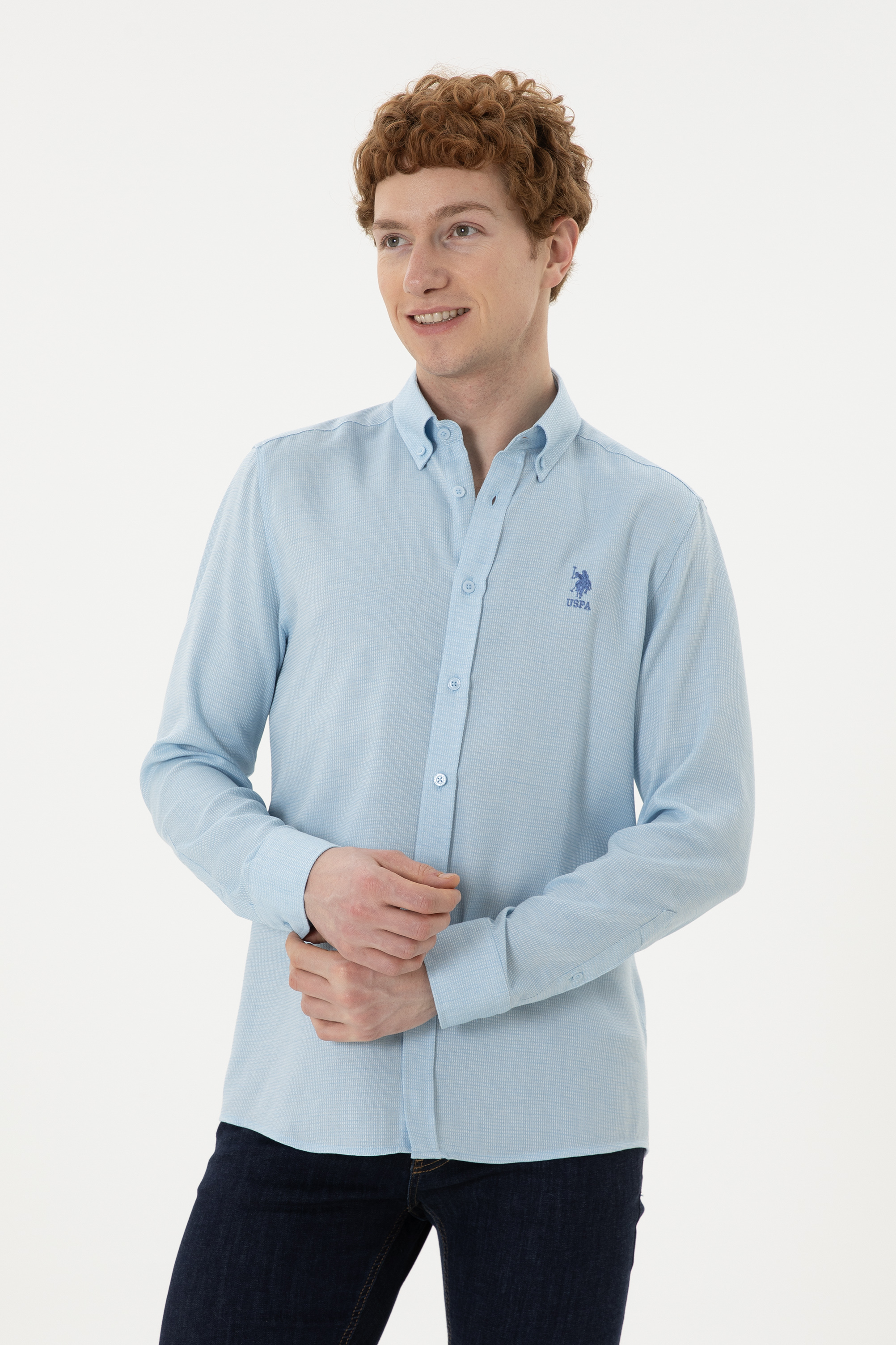 

Рубашка мужская U.S. POLO Assn. G081GL0040OPIA голубая L, Голубой, G081GL0040OPIA