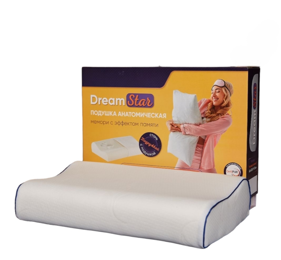 

Подушка ортопедическая для сна Memory Foam DREAMSTAR, 60х40 см, высота 11 и 13 см, Белый, Волна