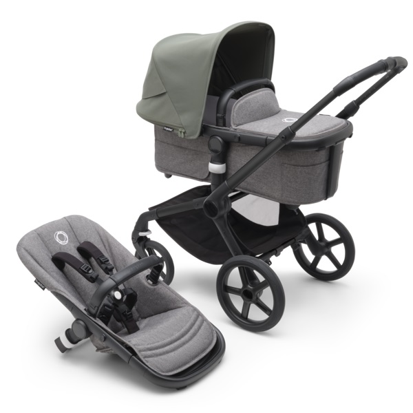 Коляска 2 в 1 Bugaboo Fox 5 BLACK/GREY MELANGE/FOREST GREEN в комплекте подножка для перевозки второго ребёнка bugaboo comfort wheeled board new