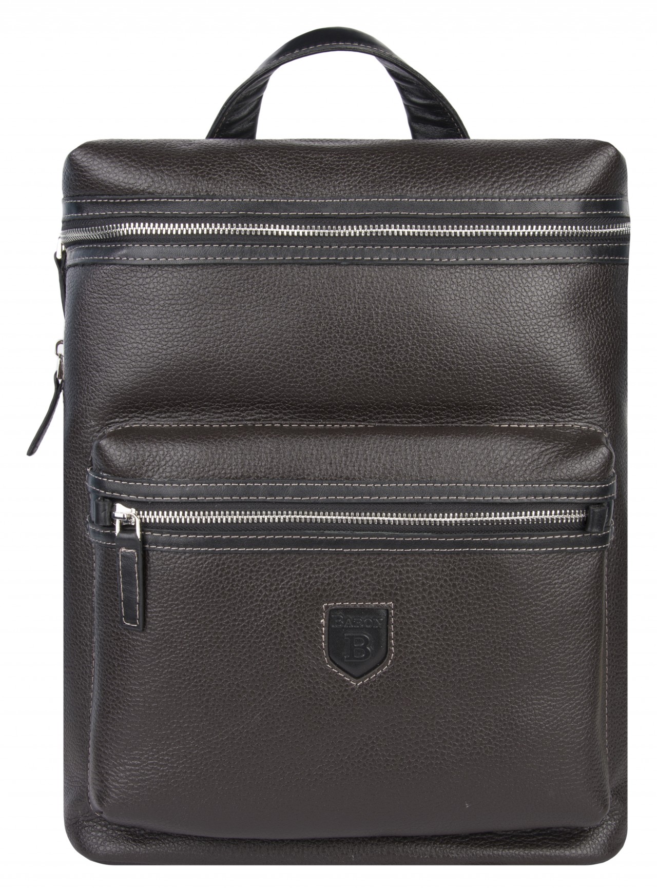Рюкзак мужской 2-962кВ коричневый/черная отделка, 38x29.5x12 см Baron. Цвет: коричневый; черный