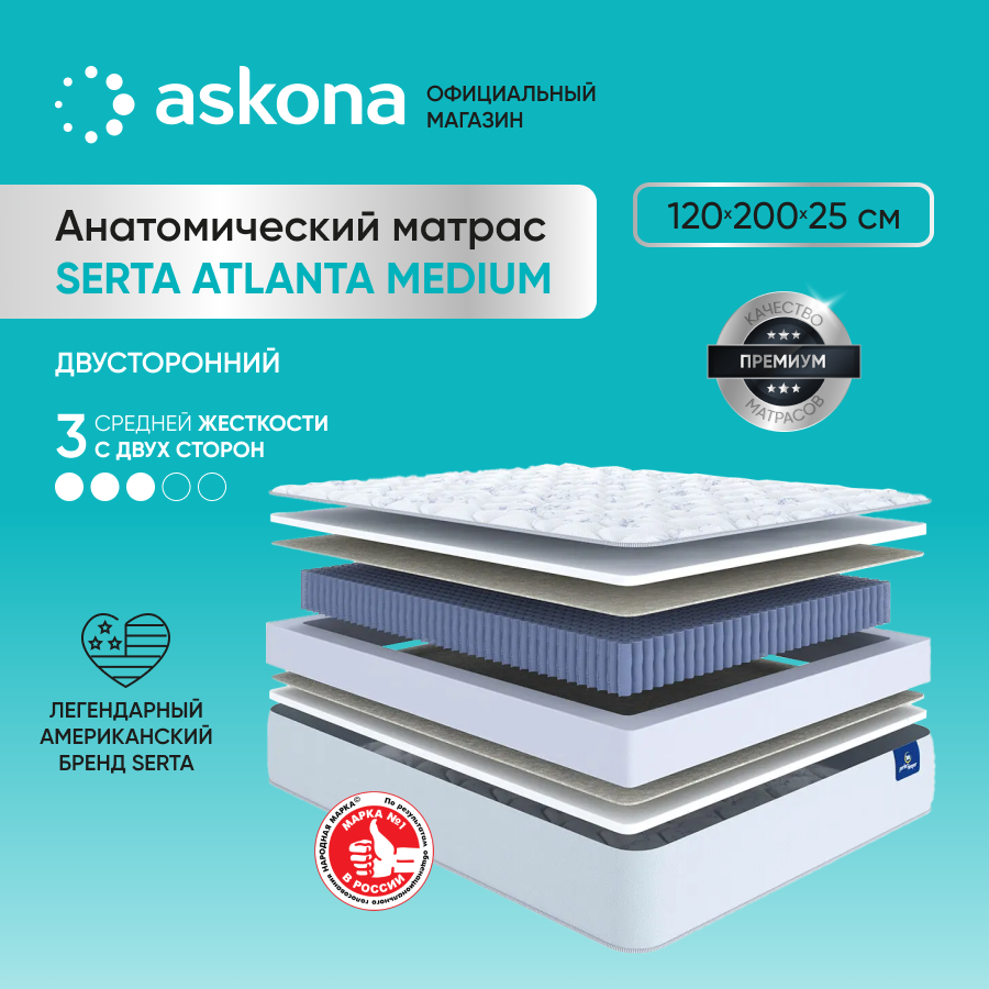 Матрас анатомический Askona Serta Atlanta Medium 120x200