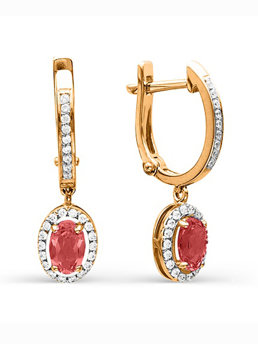 

Серьги подвески из красного золота 585Gold 202008292, гранат/фианит, 202008292
