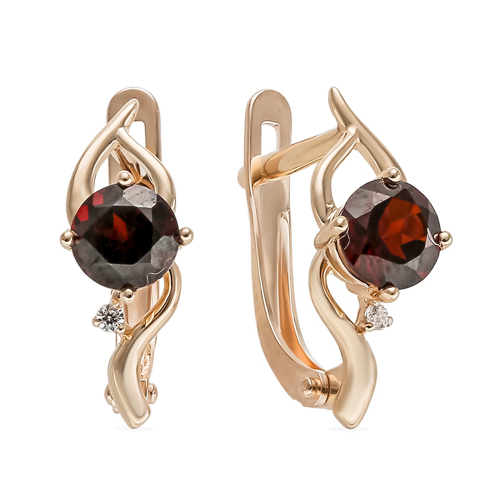 

Серьги из красного золота 585Gold 202008091, гранат/фианит, 202008091