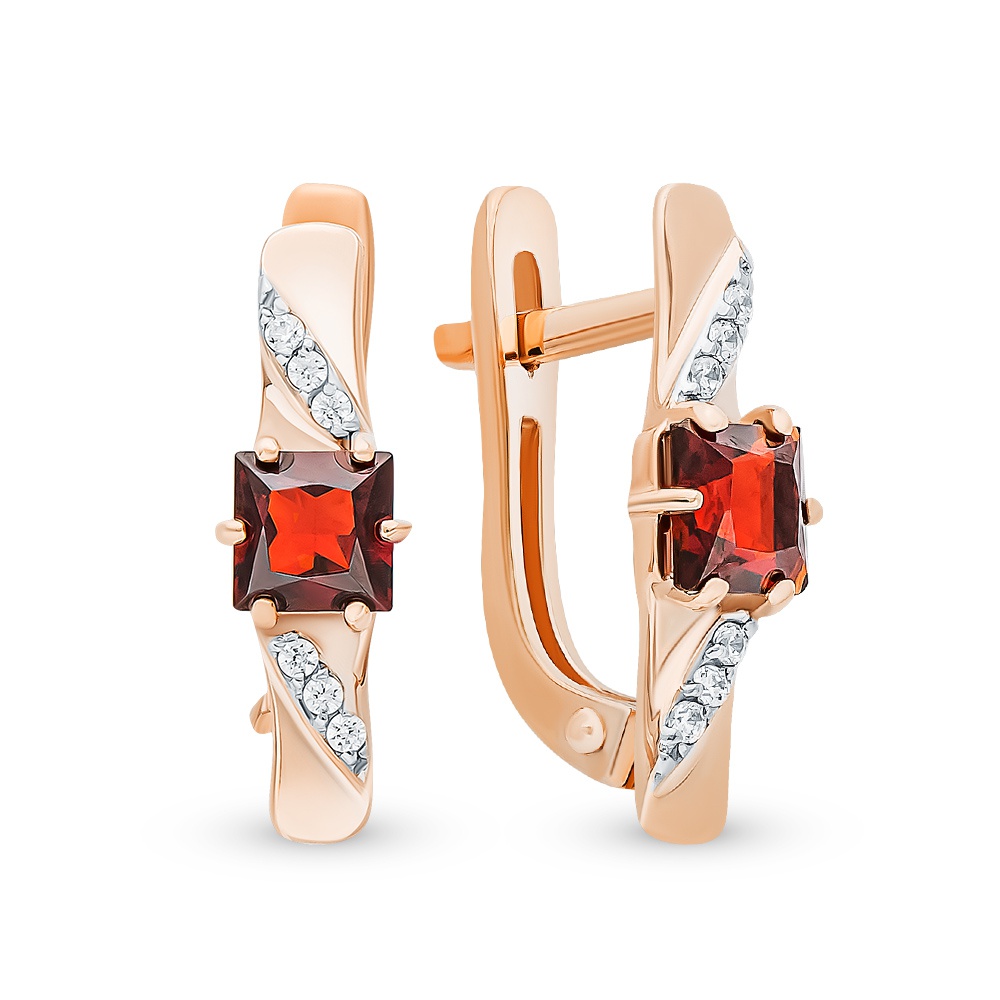 

Серьги из красного золота 585Gold 202007963, гранат/фианит, 202007963