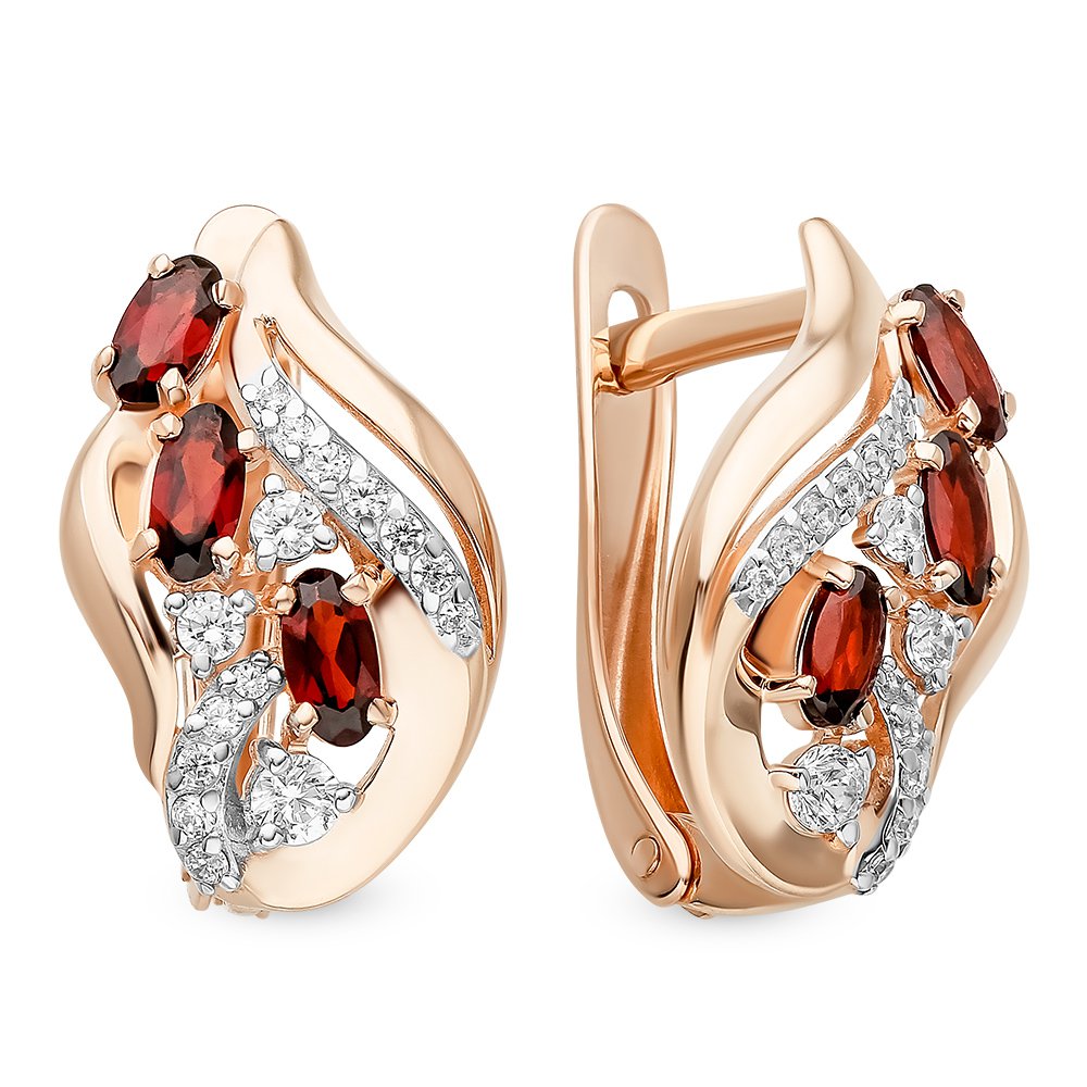 

Серьги из красного золота с гранатом, фианитом 585Gold 102006825, 102006825