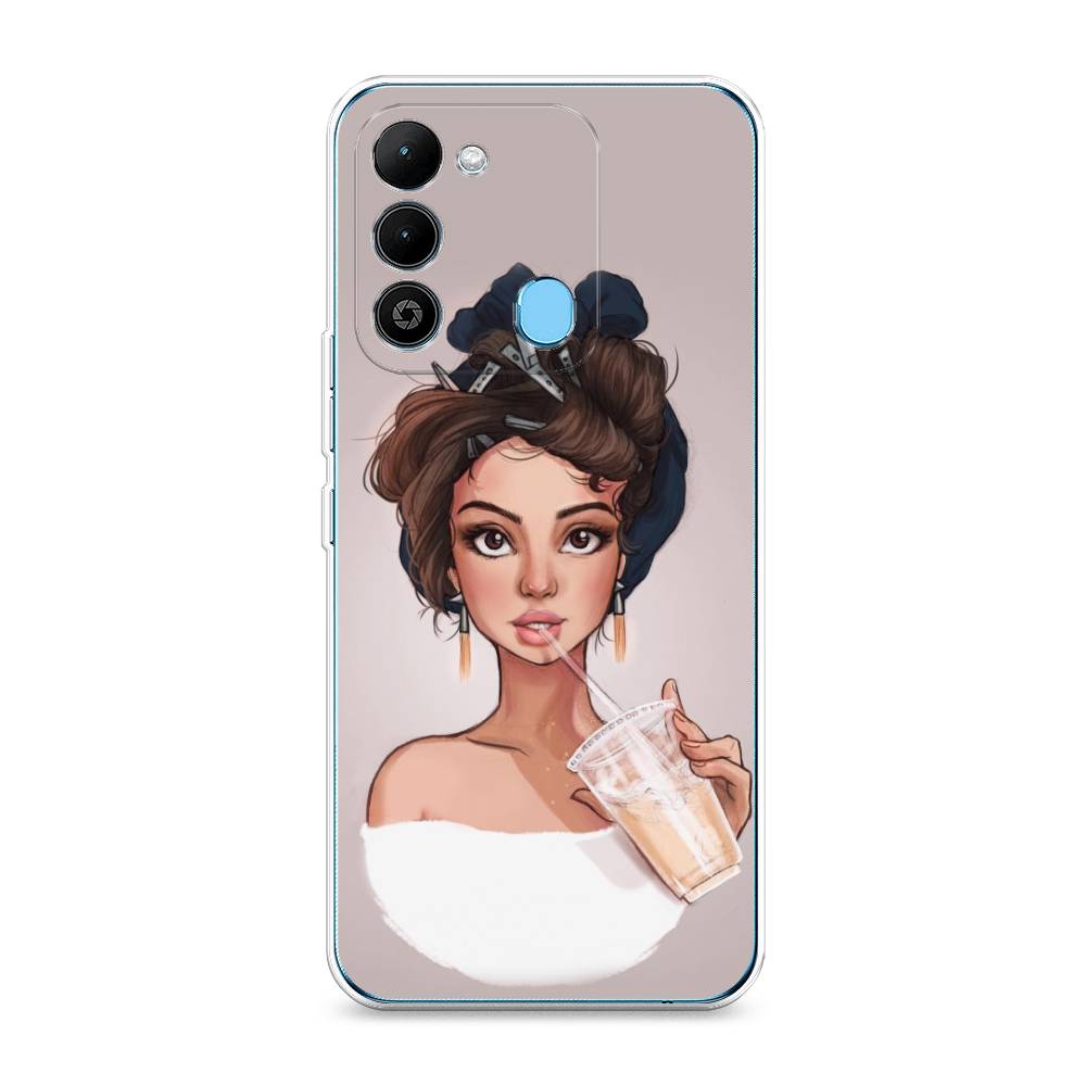 

Чехол на Tecno Spark Go 2022 "Девушка с фраппе", Серый, 302850-6