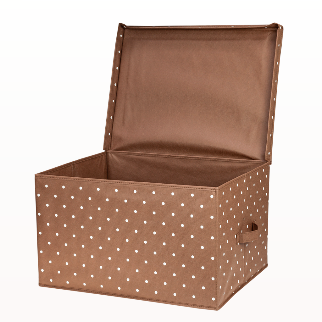 фото Складной кофр solmax&home короб для хранения с крышкой 50х40х30 см, коричневый/белый горох