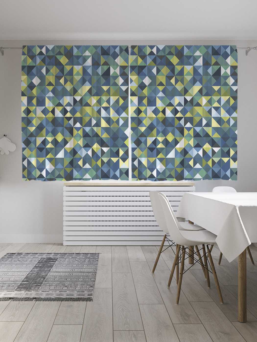 фото Шторы с фотопечатью joyarty "ромбовидная мозаика" из сатена, 290х180 см