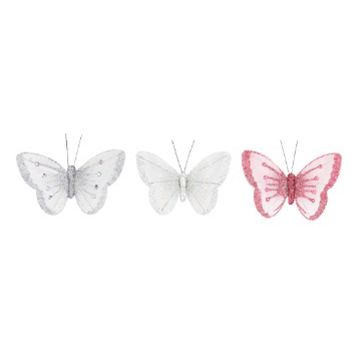Елочная игрушка Homeclub Сказочные бабочки бело-розовая 3 шт