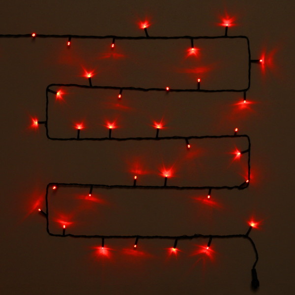 фото Гирлянда для улицы 7м 80 ламп led чёрный провод, 8 реж, ip-54, красный (возможность соеди серпантин