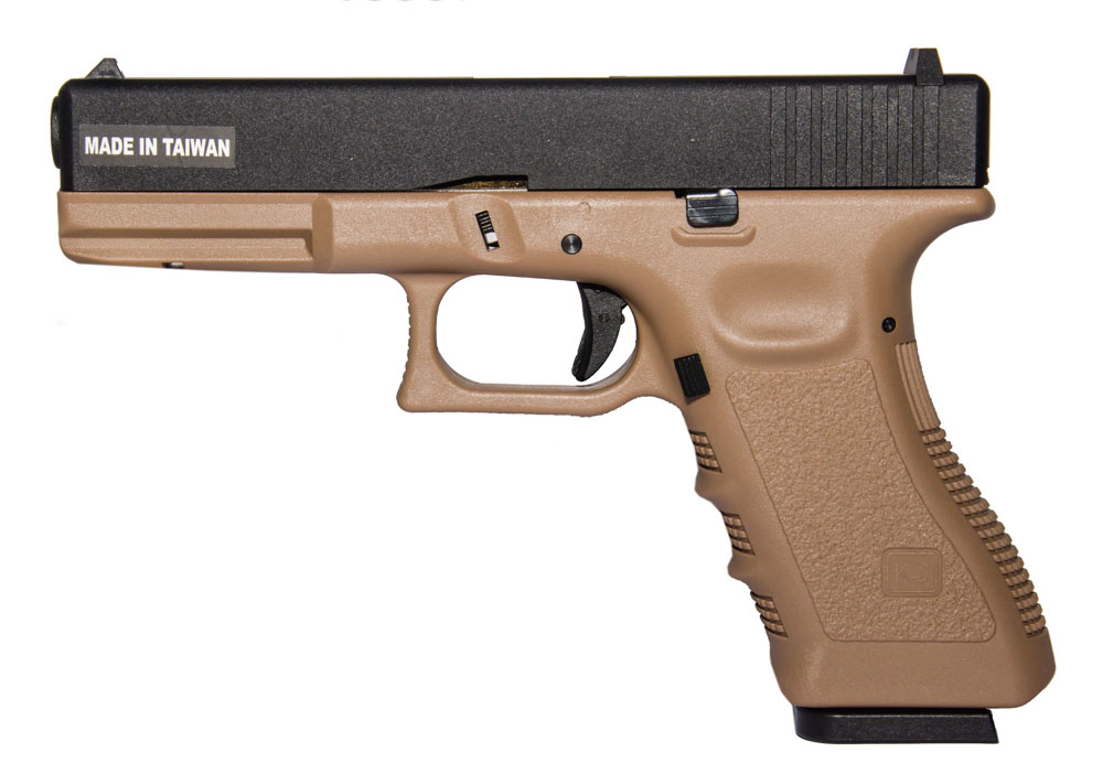 Страйкбольный пистолет Glock 17, greengas tan