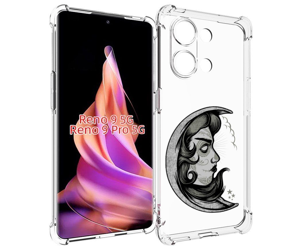

Чехол MyPads черно белая луна с лицом для Oppo Reno 9/Reno 9 Pro, Прозрачный, Tocco