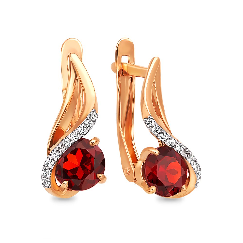 

Серьги из красного золота 585Gold 202007176, гранат/фианит, 202007176