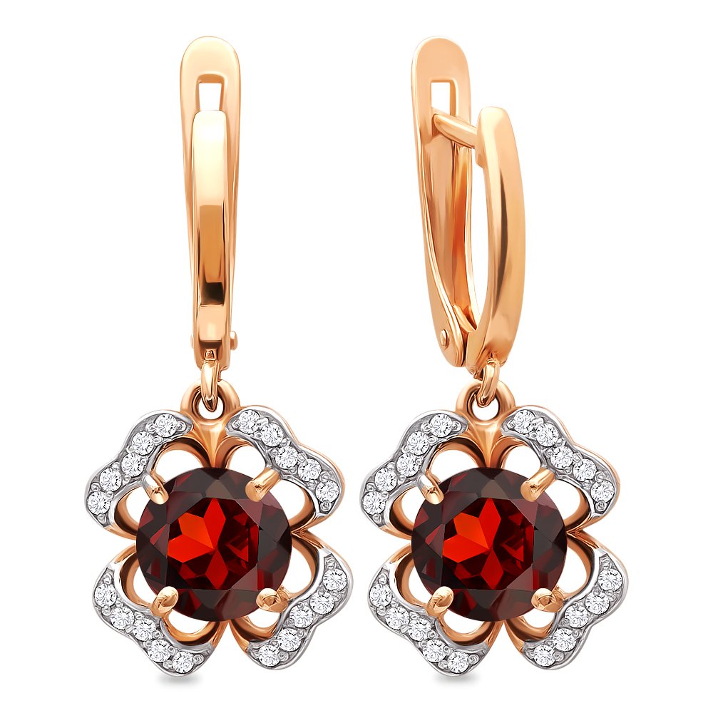

Серьги подвески из красного золота 585Gold 202006775, гранат/фианит, 202006775