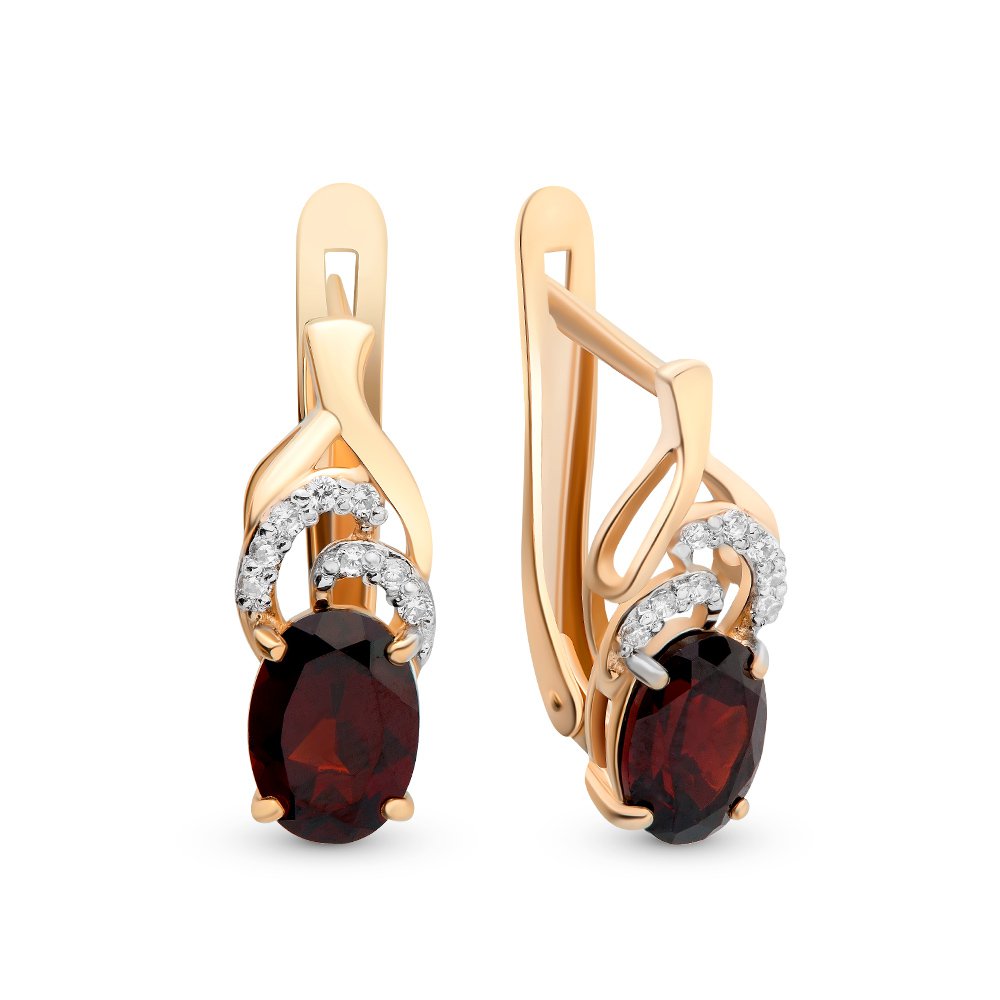 Серьги из красного золота с гранатом, фианитом 585Gold 202006458