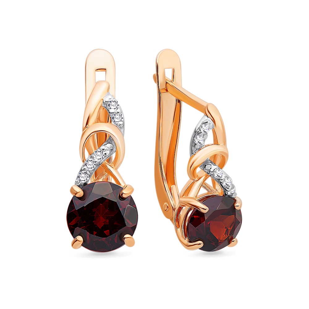 

Серьги из красного золота 585Gold 202006457, гранат/фианит, 202006457
