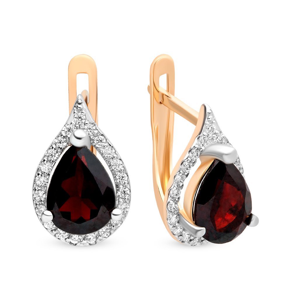 

Серьги из красного золота 585Gold 202006378, гранат/фианит, 202006378