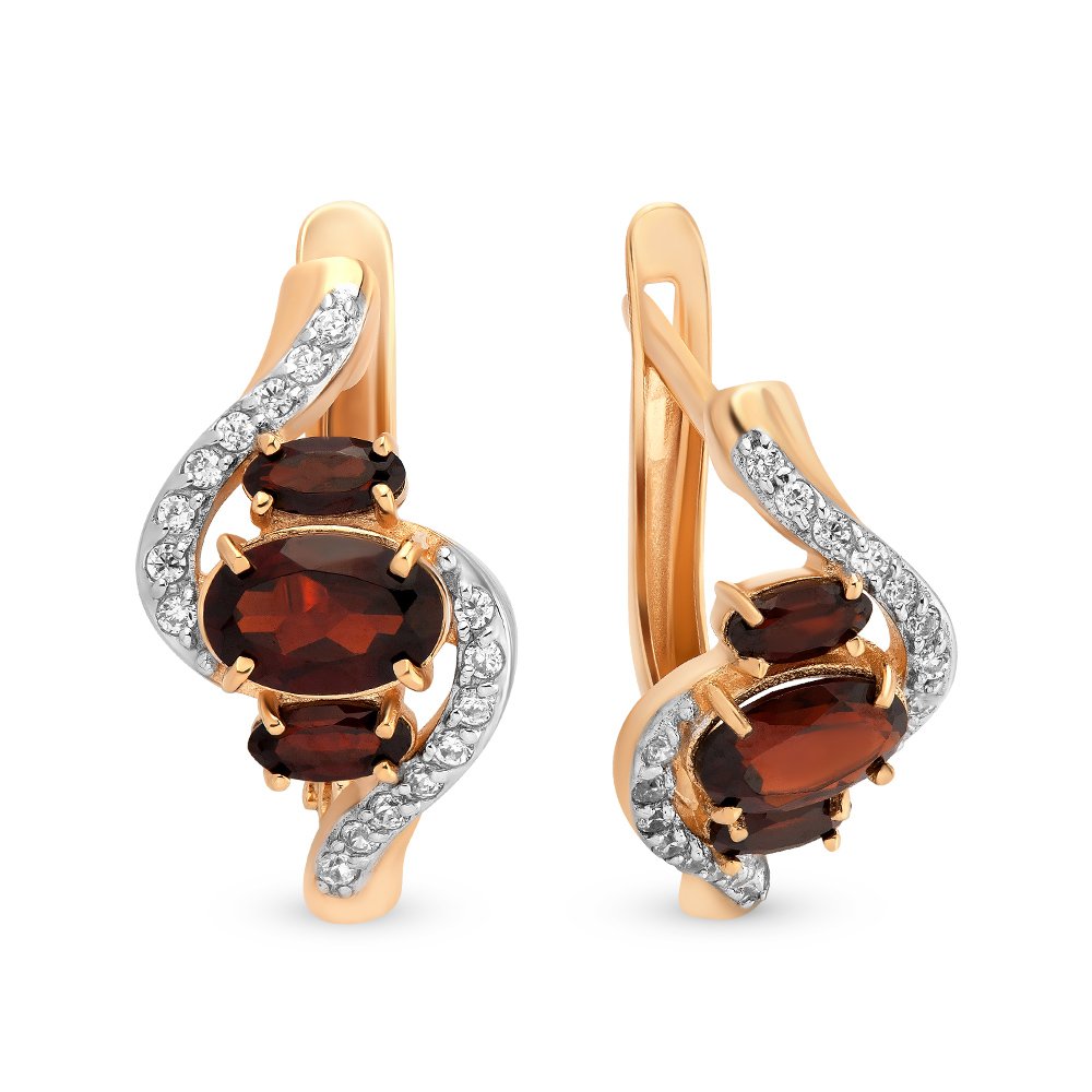 

Серьги из красного золота 585Gold 202006340, гранат/фианит, 202006340