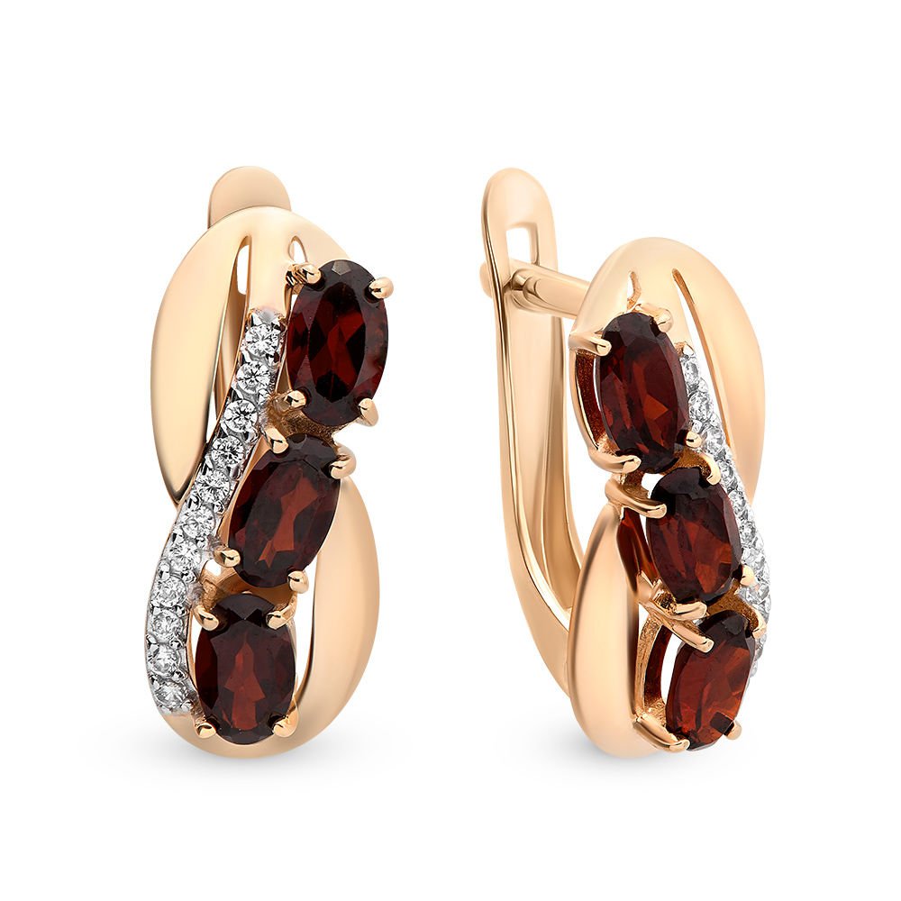 

Серьги из красного золота 585Gold 202006307, гранат/фианит, 202006307