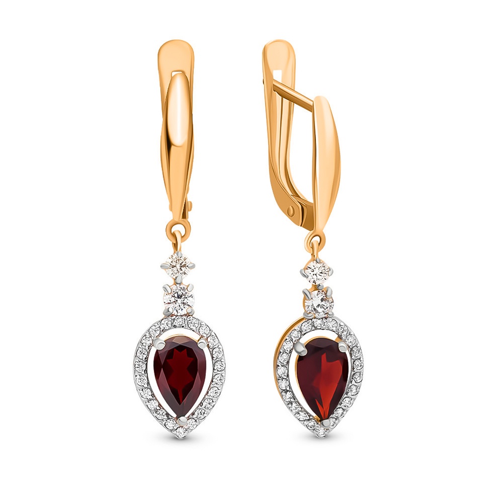 

Серьги подвески из красного золота 585Gold 202006059, гранат/фианит, 202006059