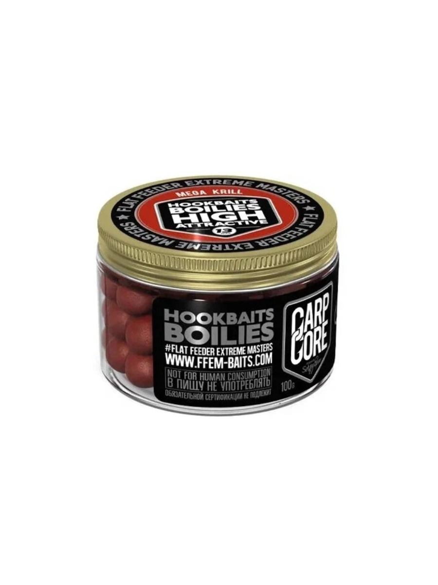 

Бойлы FFEM Baits HOOKBAITS BOILIES HIGH ATTRACT Mega Krill 13мм насадочные варёные, Коричневый