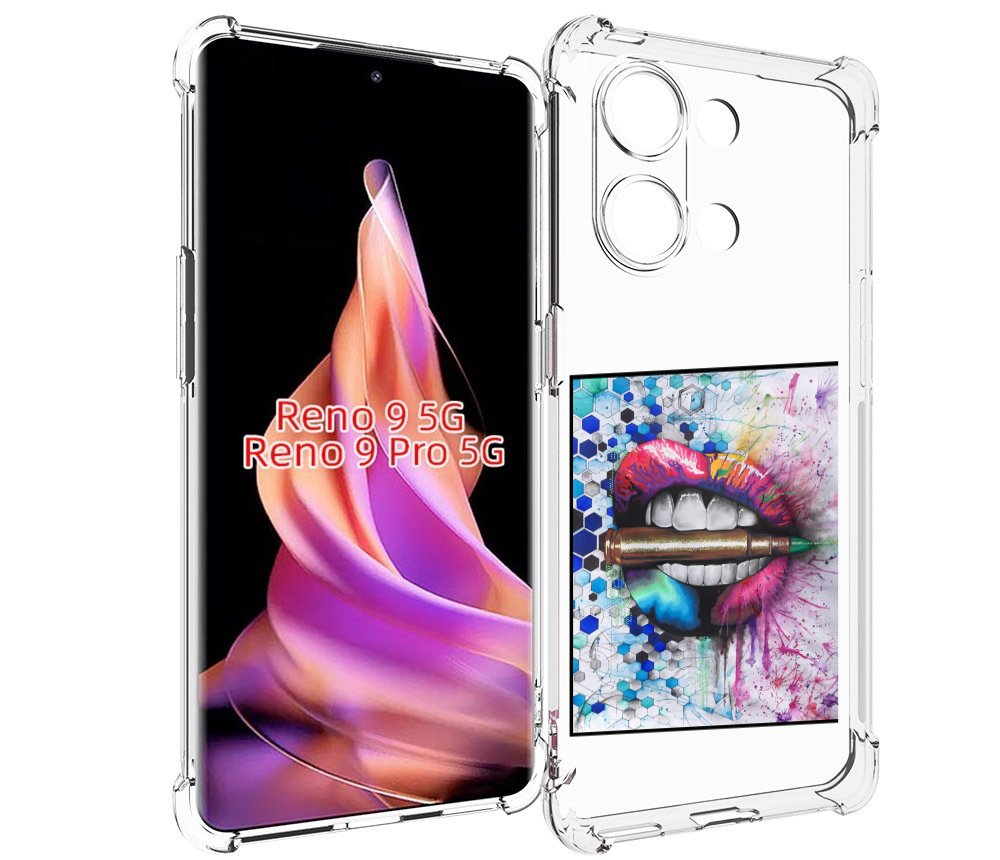

Чехол MyPads разноцветные губы с пулей для Oppo Reno 9/Reno 9 Pro, Прозрачный, Tocco