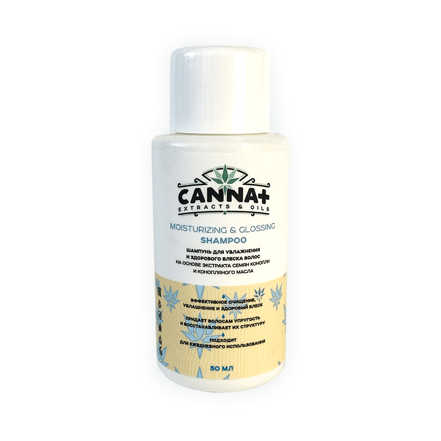 Шампунь CANNA+ для увлажнения и здорового блеска волос 50 мл