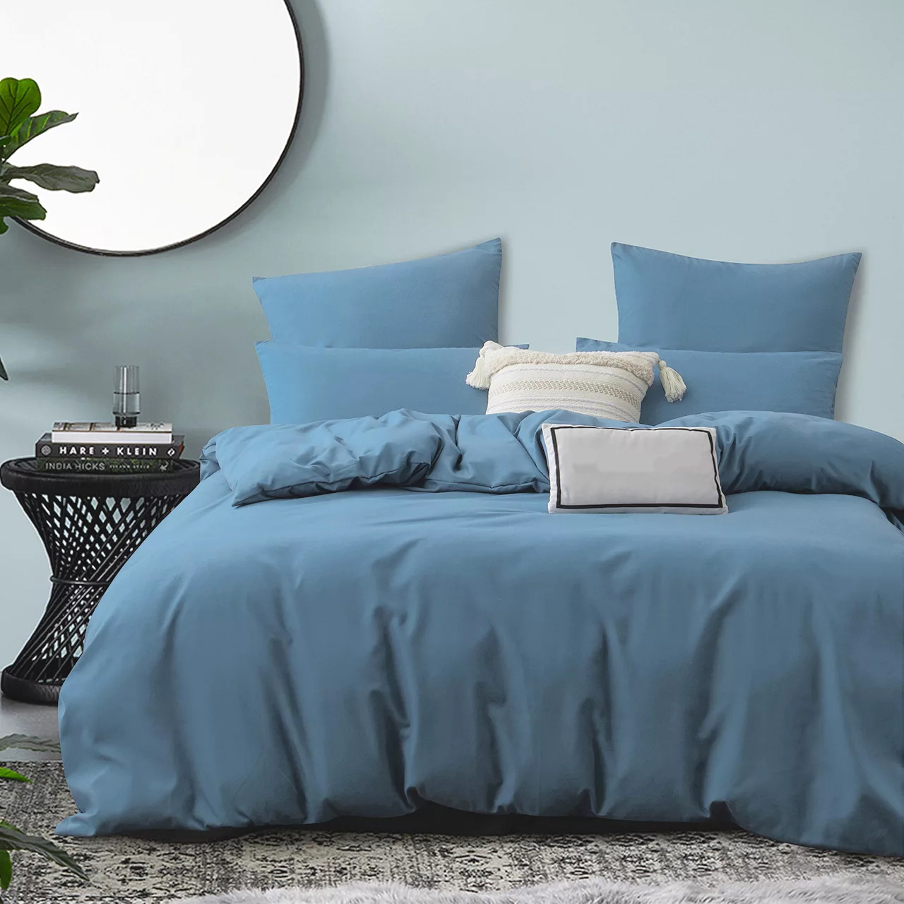 фото Комплект постельного белья ситрейд 1,5 спальный однотонный голубой, сатин, нав 50x70