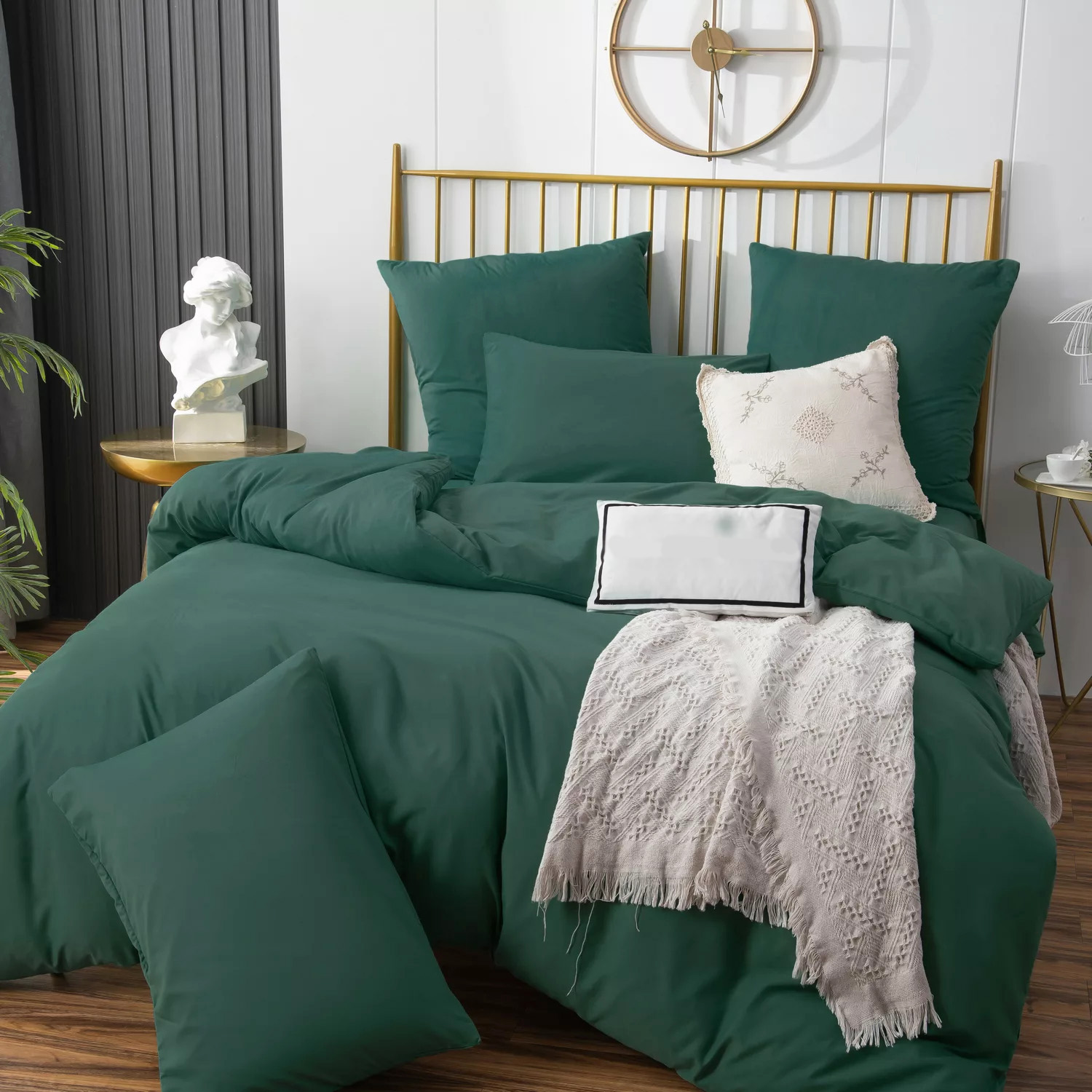 фото Комплект постельного белья ситрейд 2 спальный однотонный тёмно-зелёный, сатин, нав 70x70