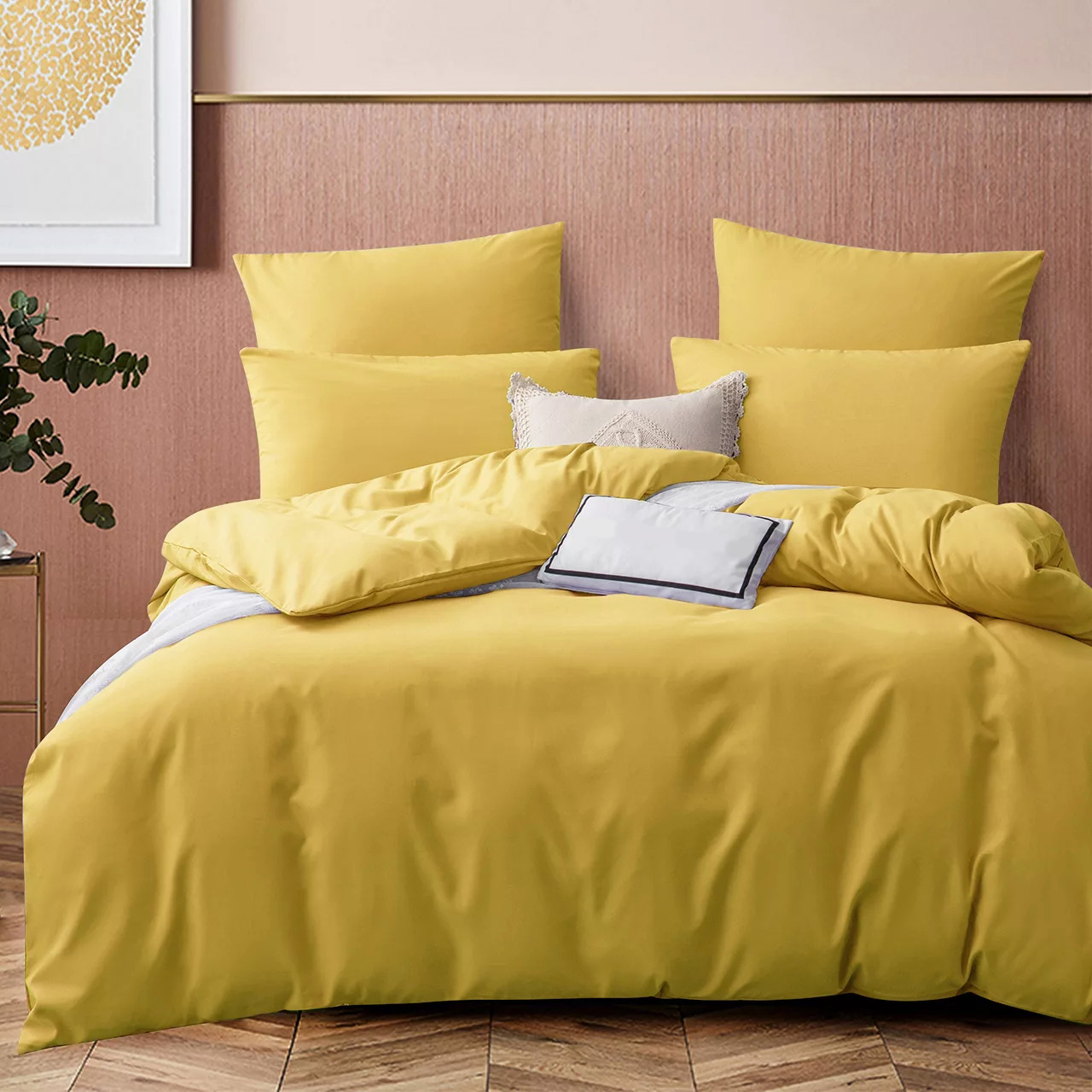 фото Комплект постельного белья ситрейд евро однотонный жёлтый, сатин, нав 50x70, 70x70