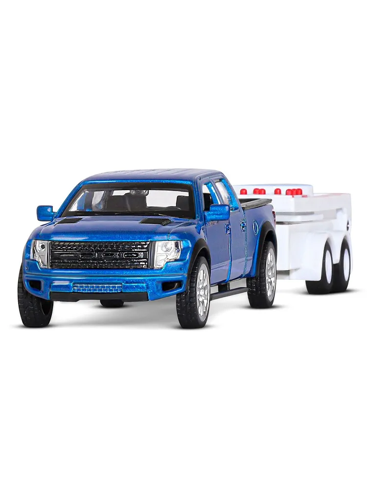 

Машинка Автопанорама металлическая Ford F-150 c прицепом с дорожными знаками 1:43, Ford F-150
